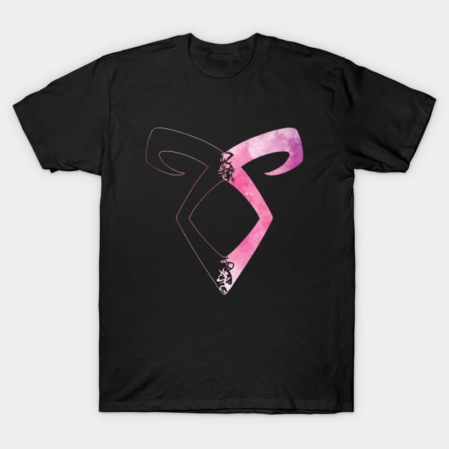 Shadowhunters rune / The Mortal Instruments - Angelic power rune half solid half silhouette (pink watercolors) - Clary, Alec, Izzy, Jace, Magnus - Malec - Parabatai T-Shirt by Vane22april